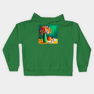 Cute Abstract Flowers in a Green Vase Still Life Painting Kids Hoodie